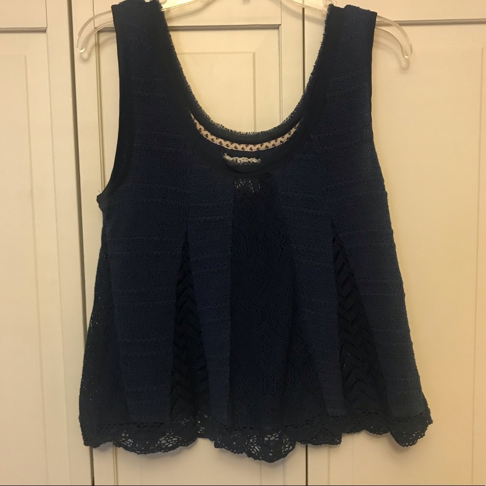 Anthro Meadow Rue Crochet Navy Blue Knitted Tank